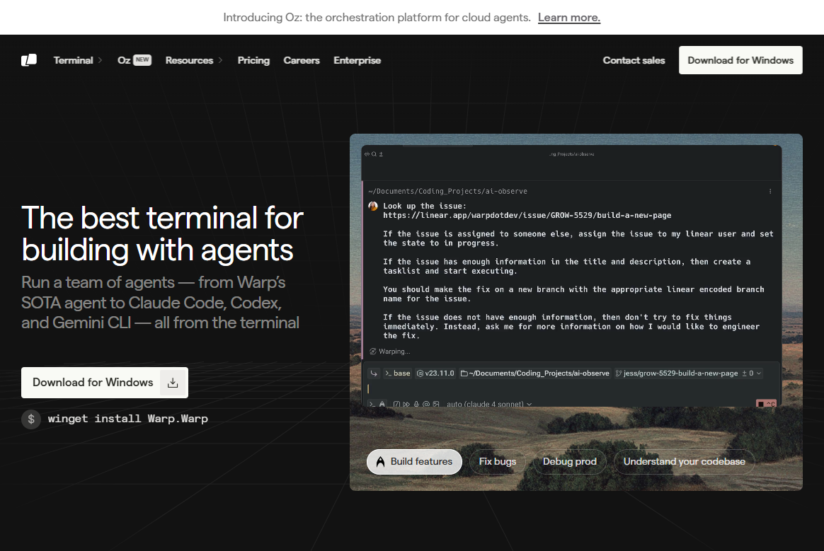 Warp.dev トップページ